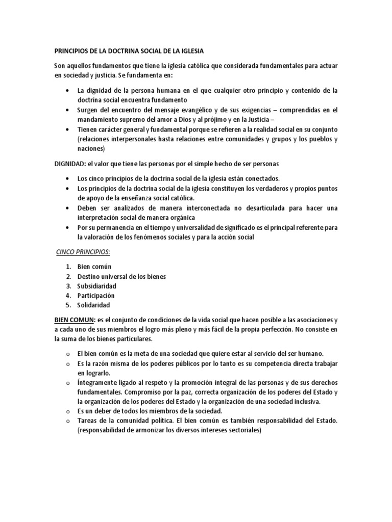 Principios de la Doctrina Social Católica | PDF | Bien común | Justicia