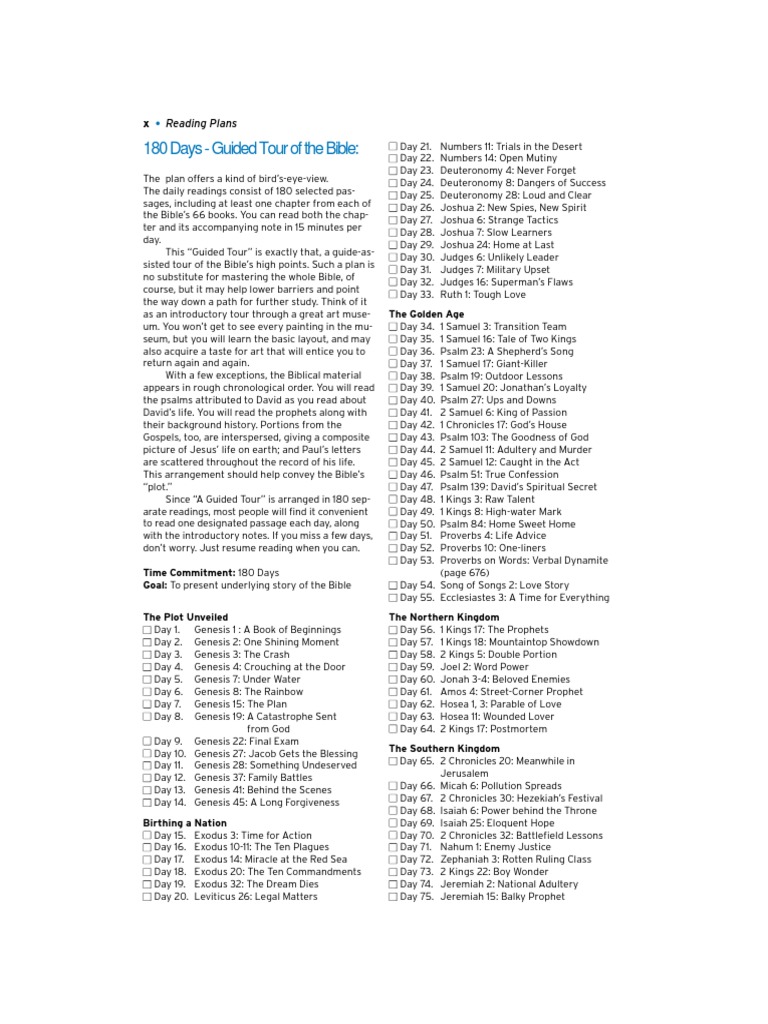 180-Day Guided Tour of the Bible Reading Plan | PDF | Gospel Of Mark ...