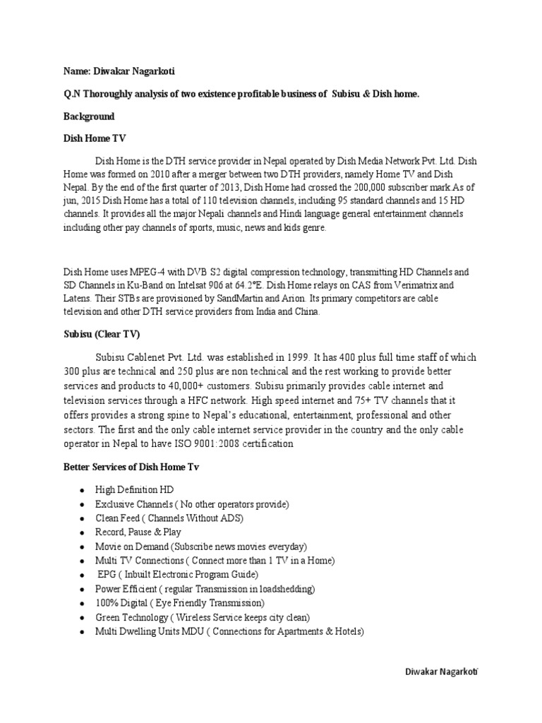 Background of Dish Home TV PDF Cable Television Film And Video