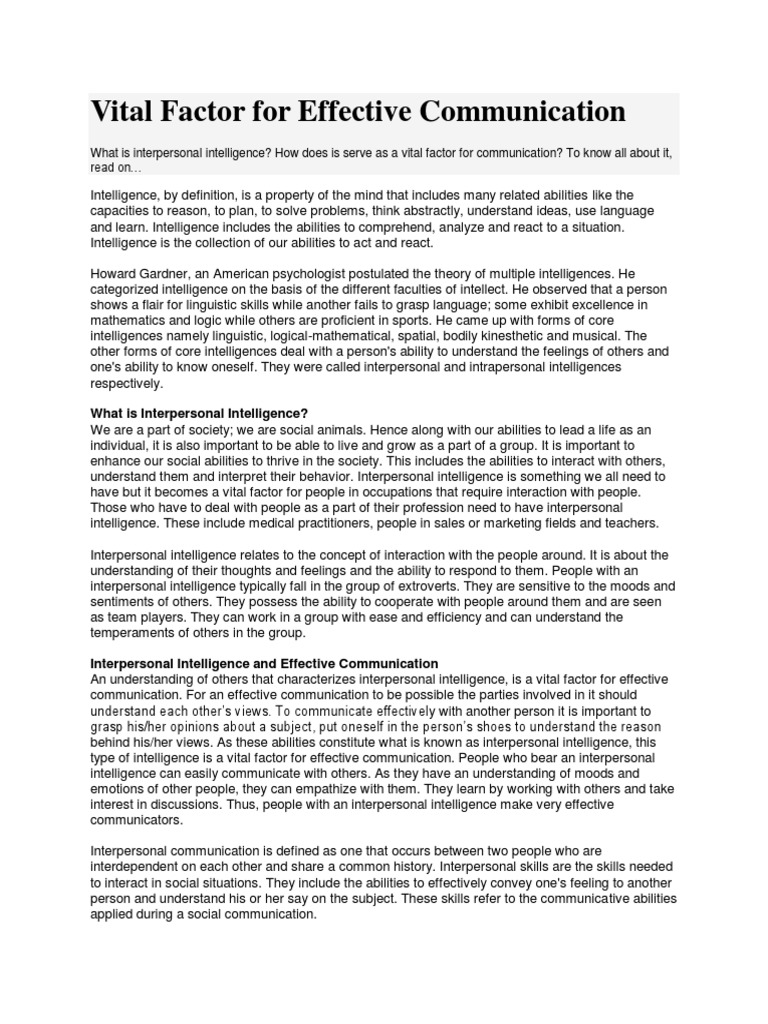 Interpersonal Intelligence Done Download Free Pdf Intelligence