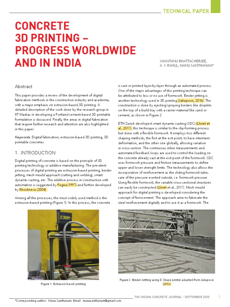 3D Concrete Printing Advances in India | PDF | Rheology | Extrusion