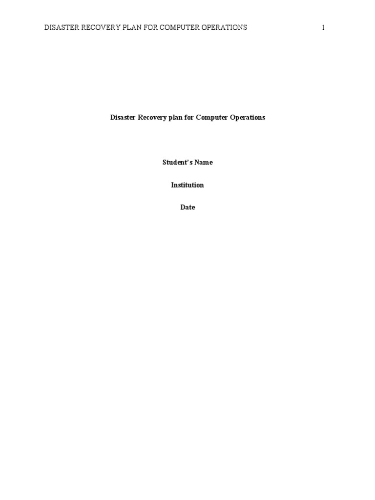 Disaster Recovery Plan For Computer Operations | PDF | Disaster ...