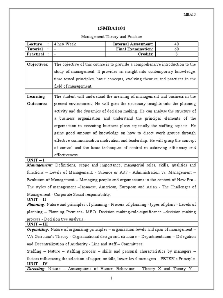 Whole MBA Syllbaus (MBA15 Regulations) (01-04-2017) | PDF | Capital ...