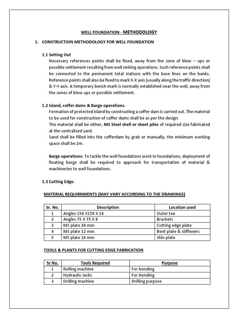 Well Foundation Sinking Methodology | PDF | Concrete | Grinding ...