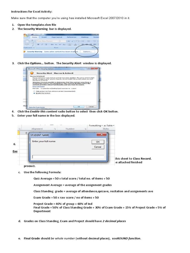 Excel Activity Instructions for Students | PDF | Career & Growth