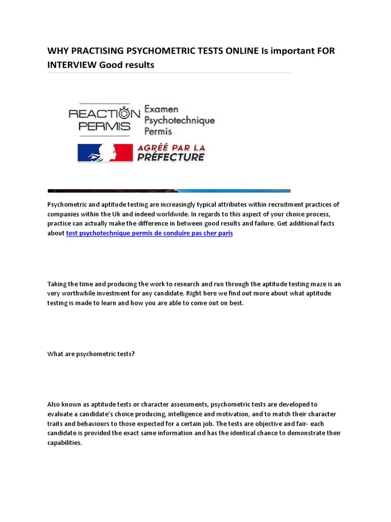 5 Test Psychotechnique Permis Suspension Paris PDF PDF Recruitment