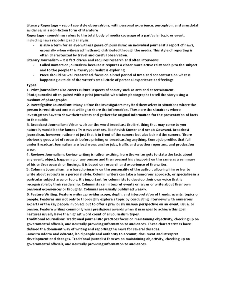 Literary Reportage | PDF | Journalism | News