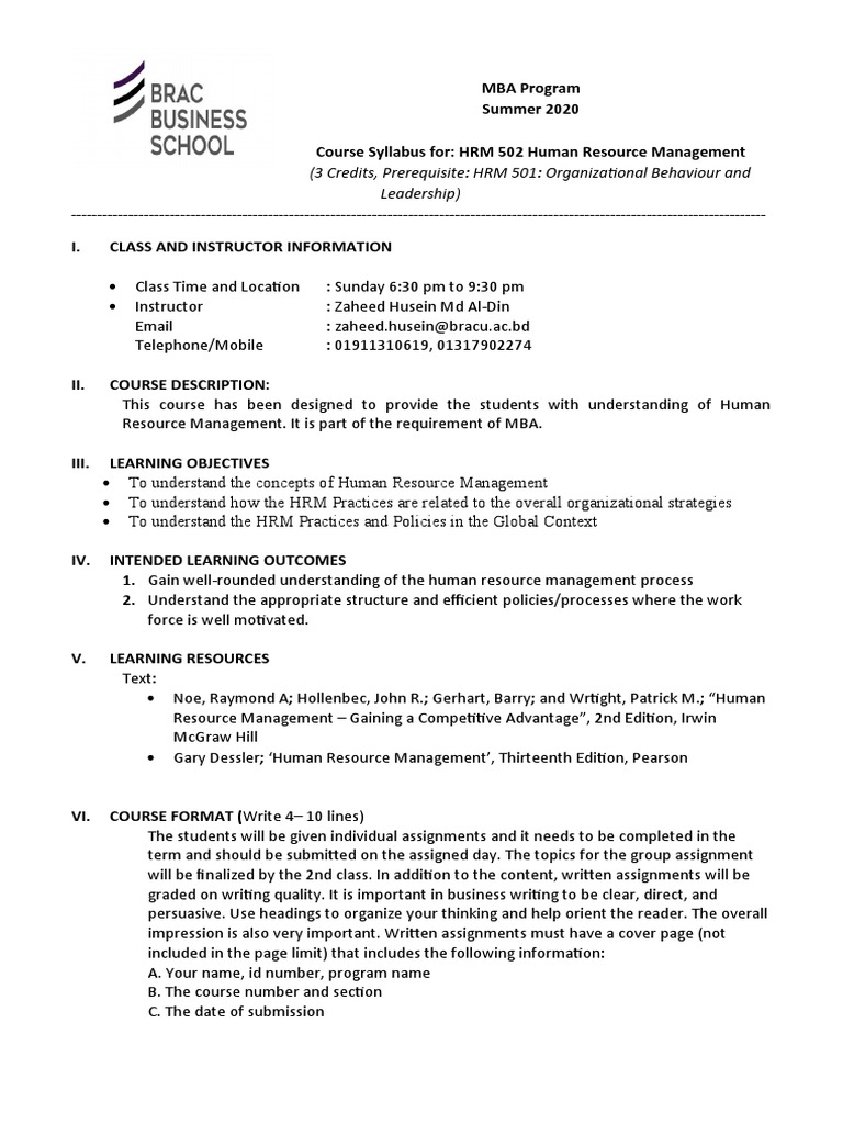 HRM 502 Course Outline | PDF | Human Resource Management | Human Resources