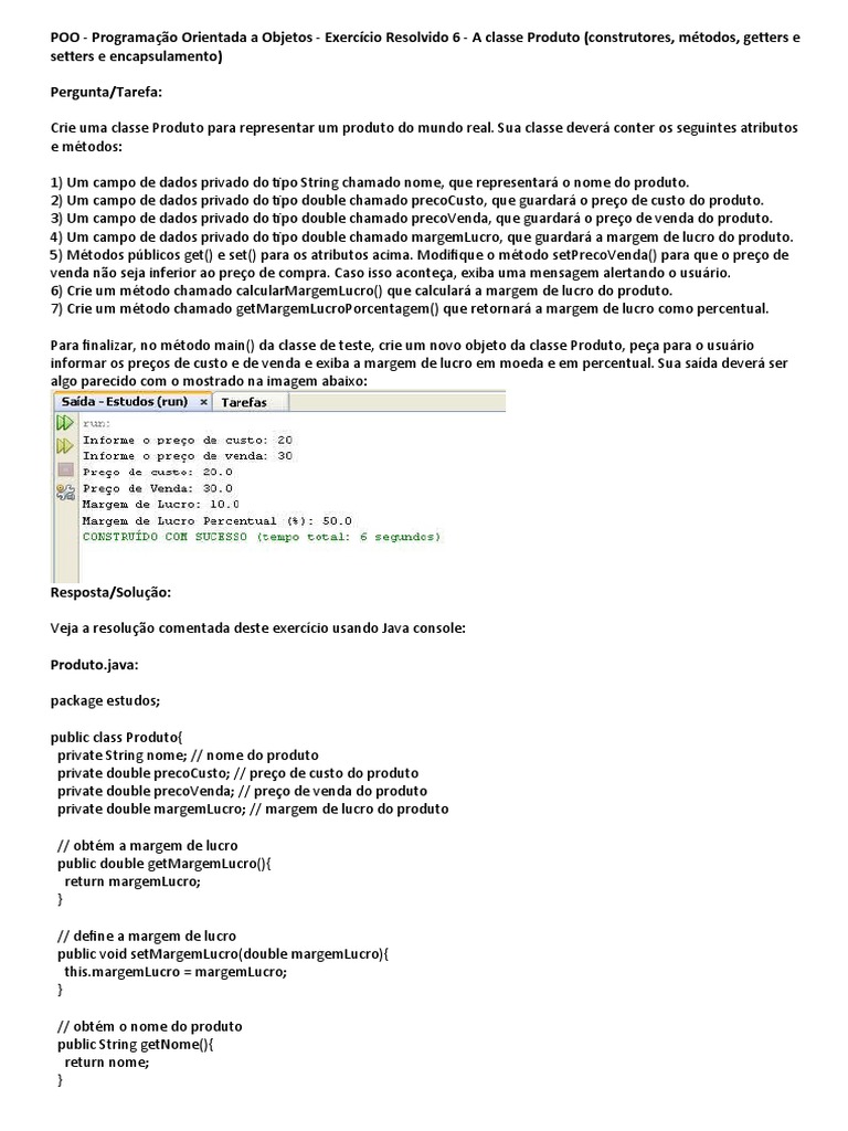 POO - Programação Orientada A Objetos - Exercício Resolvido 6 | PDF ...