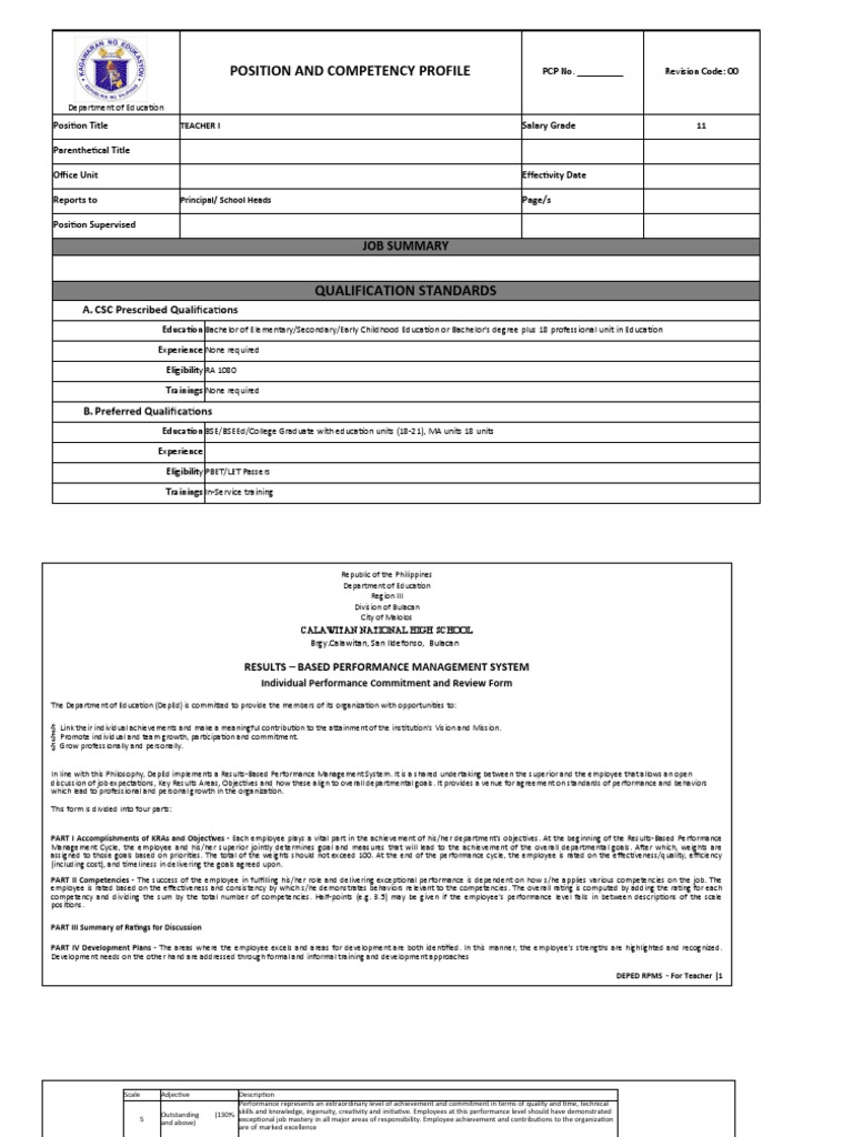 Position and Competency Profile: Job Summary | PDF | Educational ...