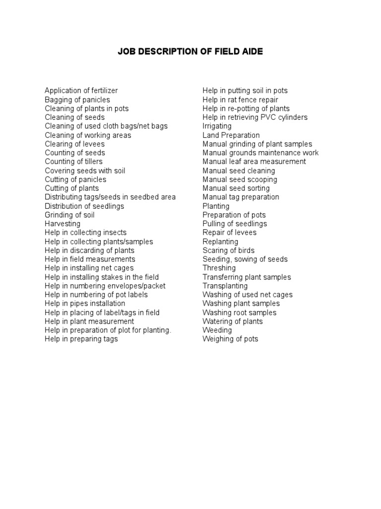 Job DescriptionField Aide PDF