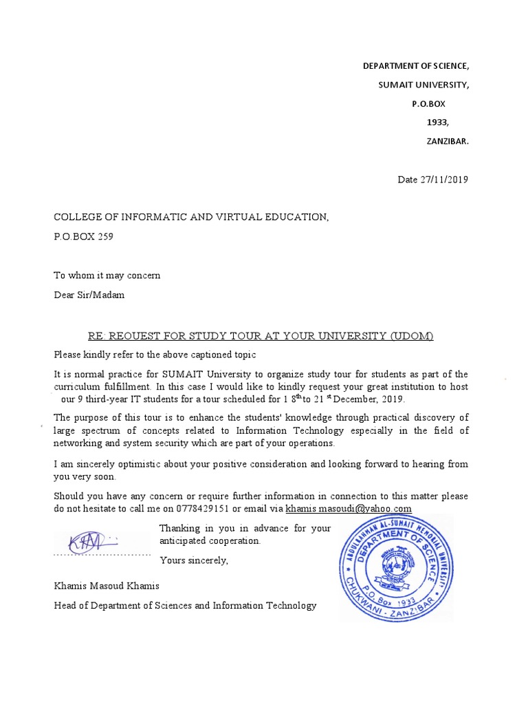 Study Tour Request for IT Students | PDF