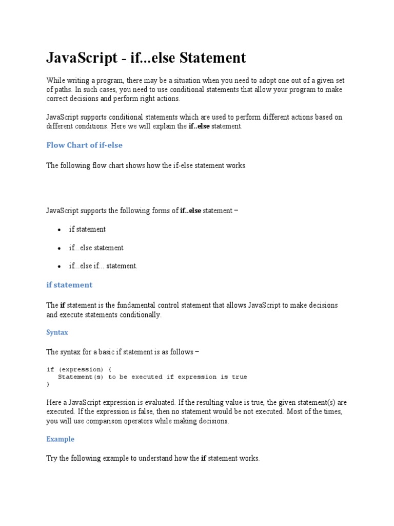 JavaScript - If... Else Statement | PDF | Computer Programming ...