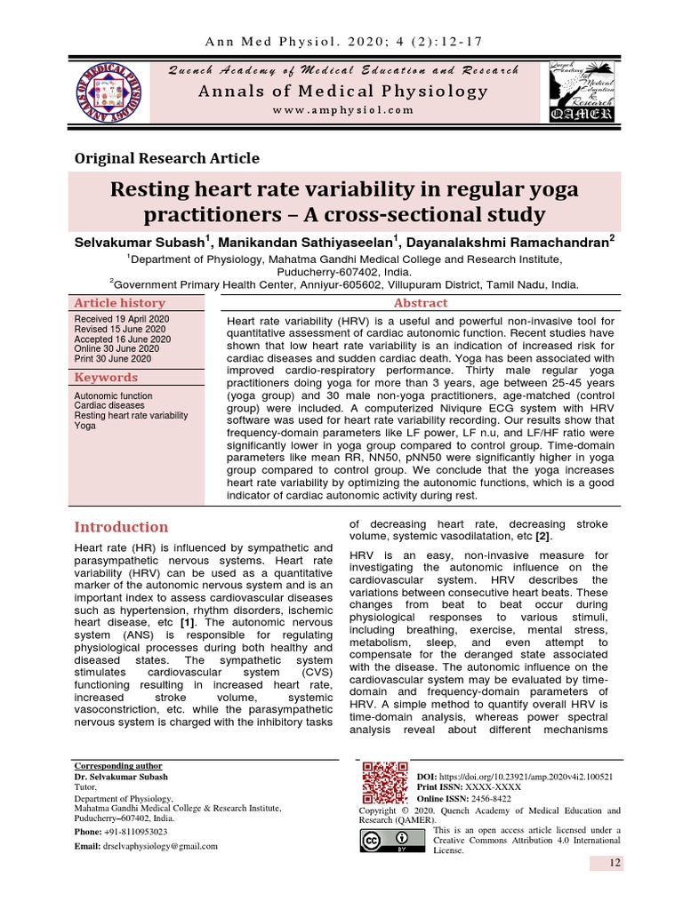 Resting Heart Rate Variability in Regular Yoga Practitioners - A Cross ...