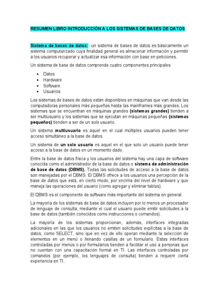 Resumen Libro Introducción A Los Sistemas de Bases de Datos | PDF ...
