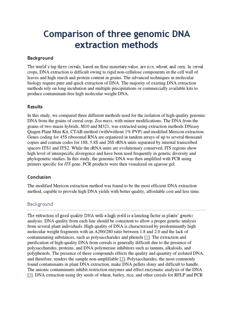 Comparison of Three Genomic DNA Extraction Methods | PDF | Gel ...