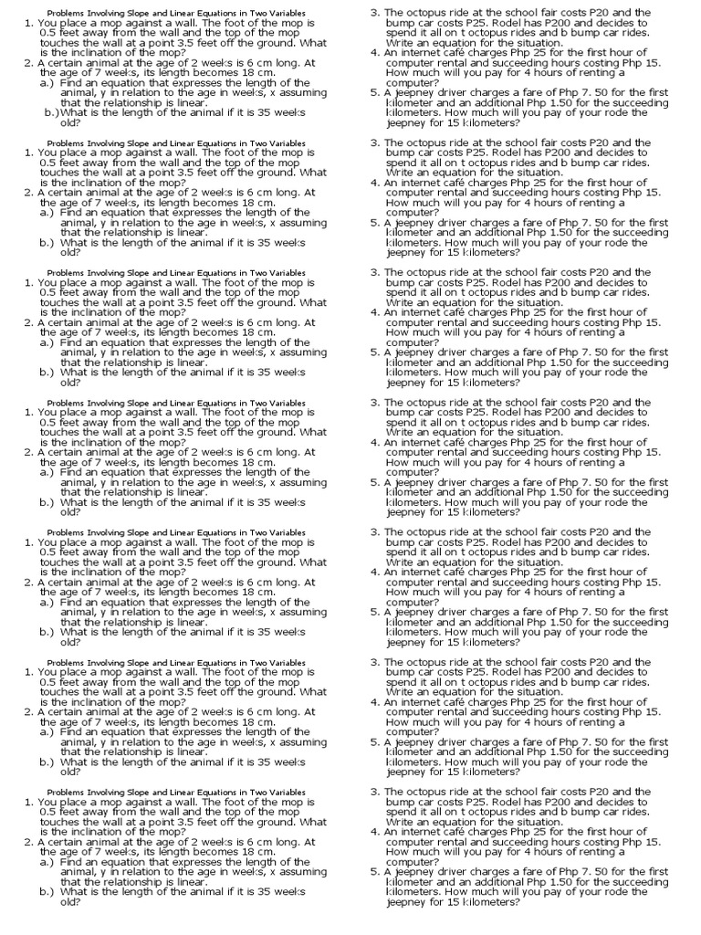 Problems in Linear Equations Handouts PDF Linearity Equations