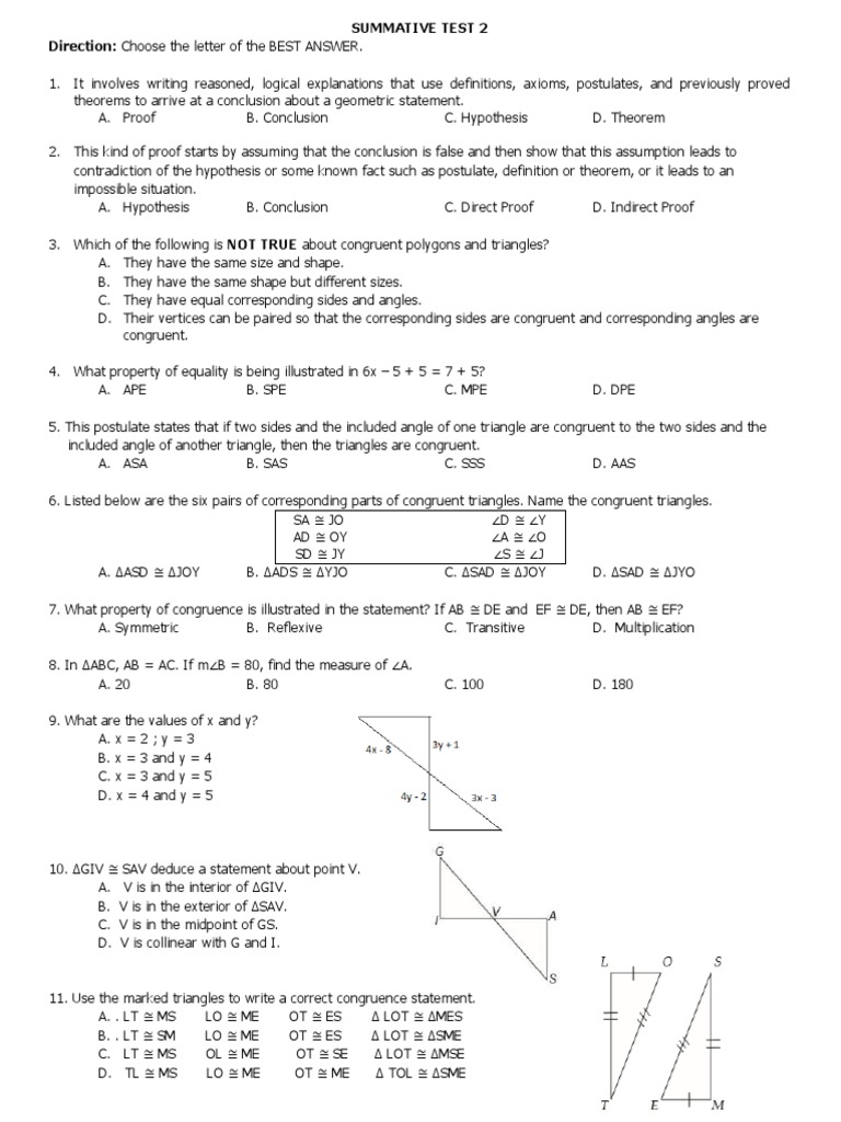 Grade 4 Summative Test with Answers | PDF | Geometry | Elementary ...