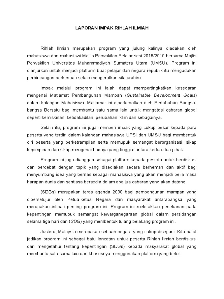Impak Rihlah Ilmiah dan SDGs | PDF | Pengembangan Diri