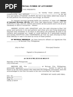 Special Power of Attorney for Bir Transaction
