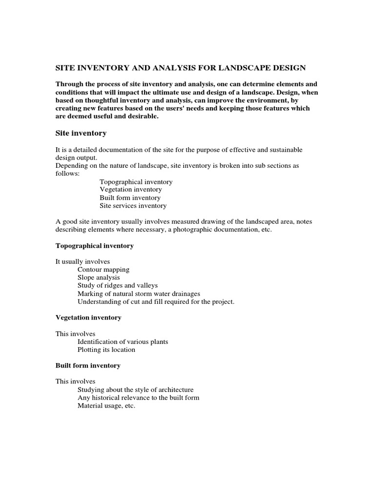 Site Inventory and Analysis Guide | PDF | Soil | Agriculture