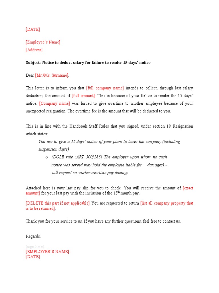 Salary Deduction Notice for Resignation | PDF | Finance & Money Management