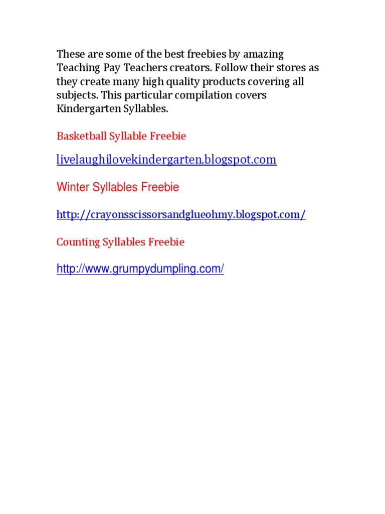 Syllable Freebie TPT PDF | PDF
