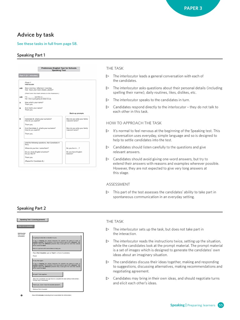 Advice by Task: Speaking Part 1 | PDF | Conversation ...