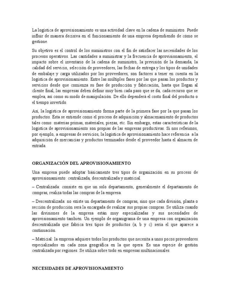 Logística de Aprovisionamiento Eficiente | PDF | Obtención | Logística