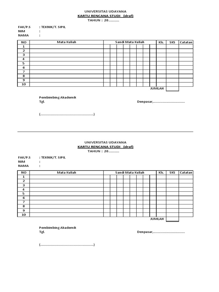 Kartu Rencana Studi Teknik Sipil | PDF