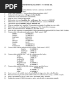 Database Management System & SQL 2 Mark Questions