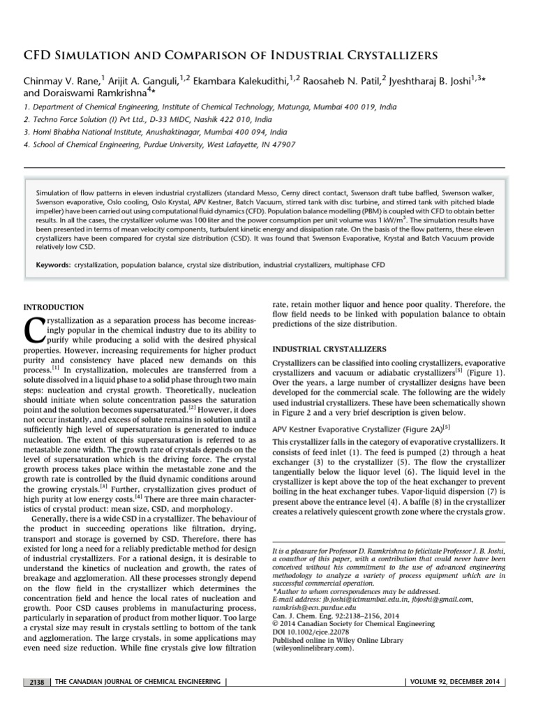 CFD Simulation and Comparison of Industrial Crystallizers | PDF ...