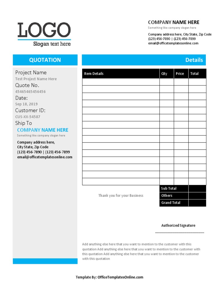 Project Quotation Template Sample | PDF