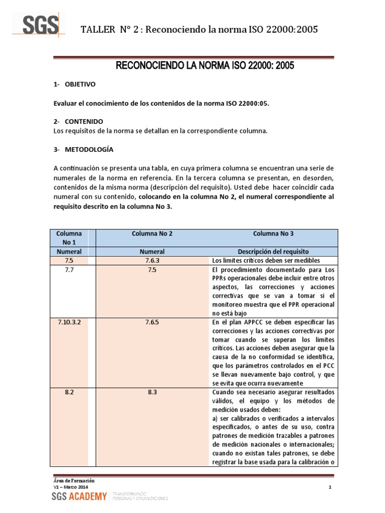 Taller sobre la norma ISO 22000:2005 | PDF | Análisis de Riesgo y ...
