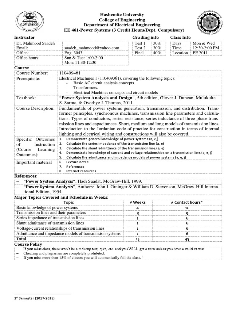 EE 461: Power Systems Course Overview | PDF | Electric Power ...