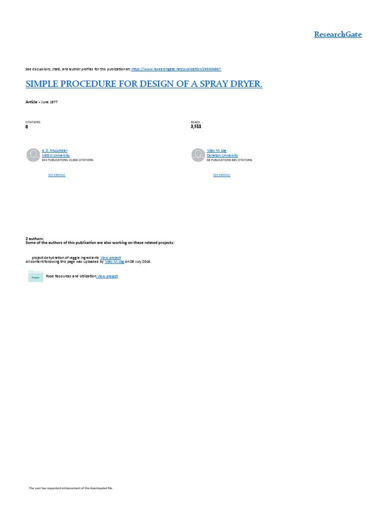 A Simple Procedure For Design Spray Dryer | PDF | Aerosol | Heat
