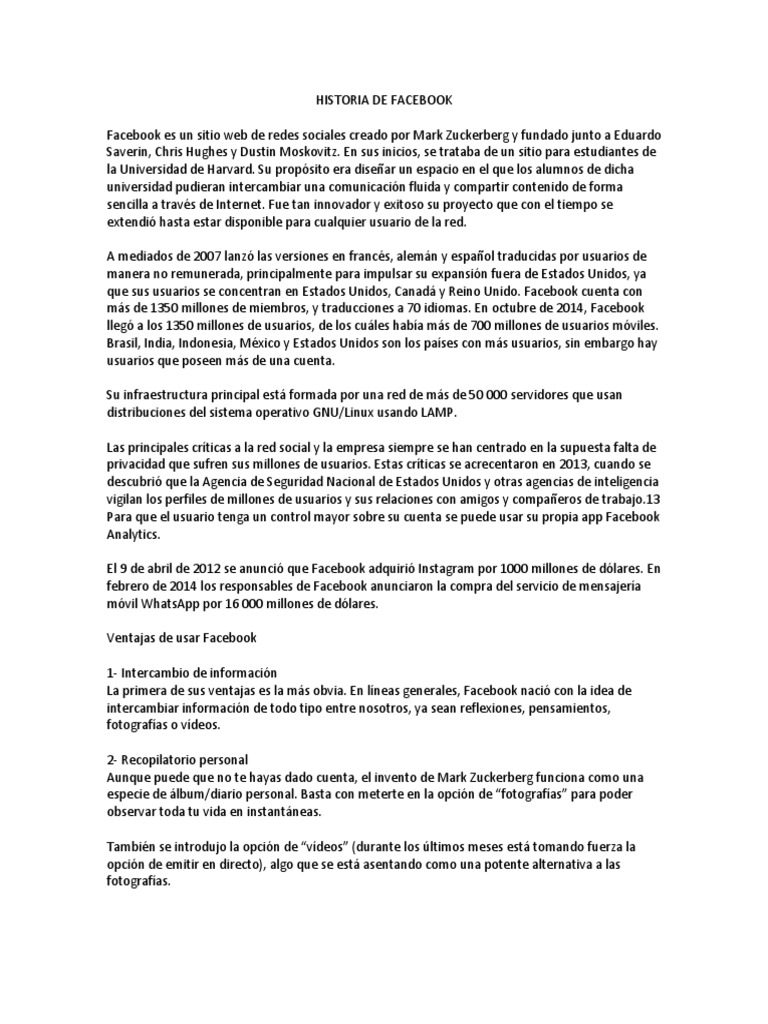 Breve historia de Facebook | PDF | Facebook | Informática