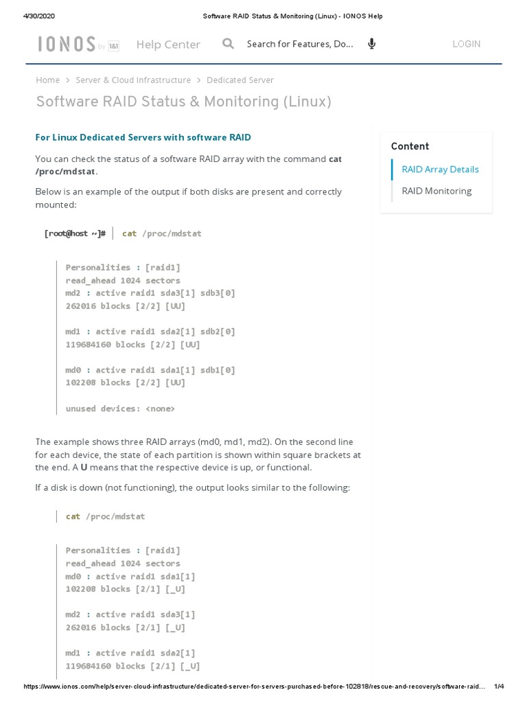 Software RAID Status & Monitoring (Linux) IONOS Help PDF Computer