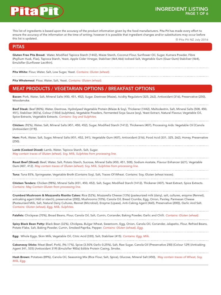 Ingredients Listing NZ July 2016 | PDF | Chocolate | Mustard (Condiment)