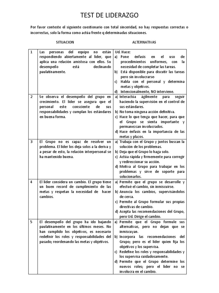 Test de Liderazgo | PDF | Business | Sicología