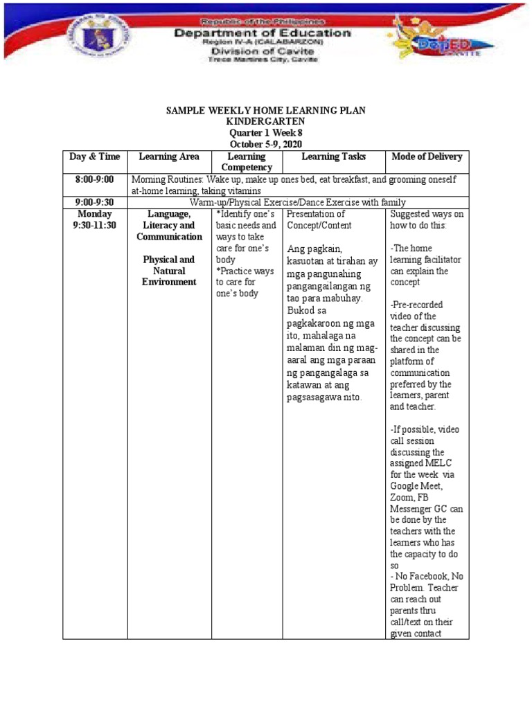 sample-weekly-home-learning-plan-editted-pdf-behavior-modification