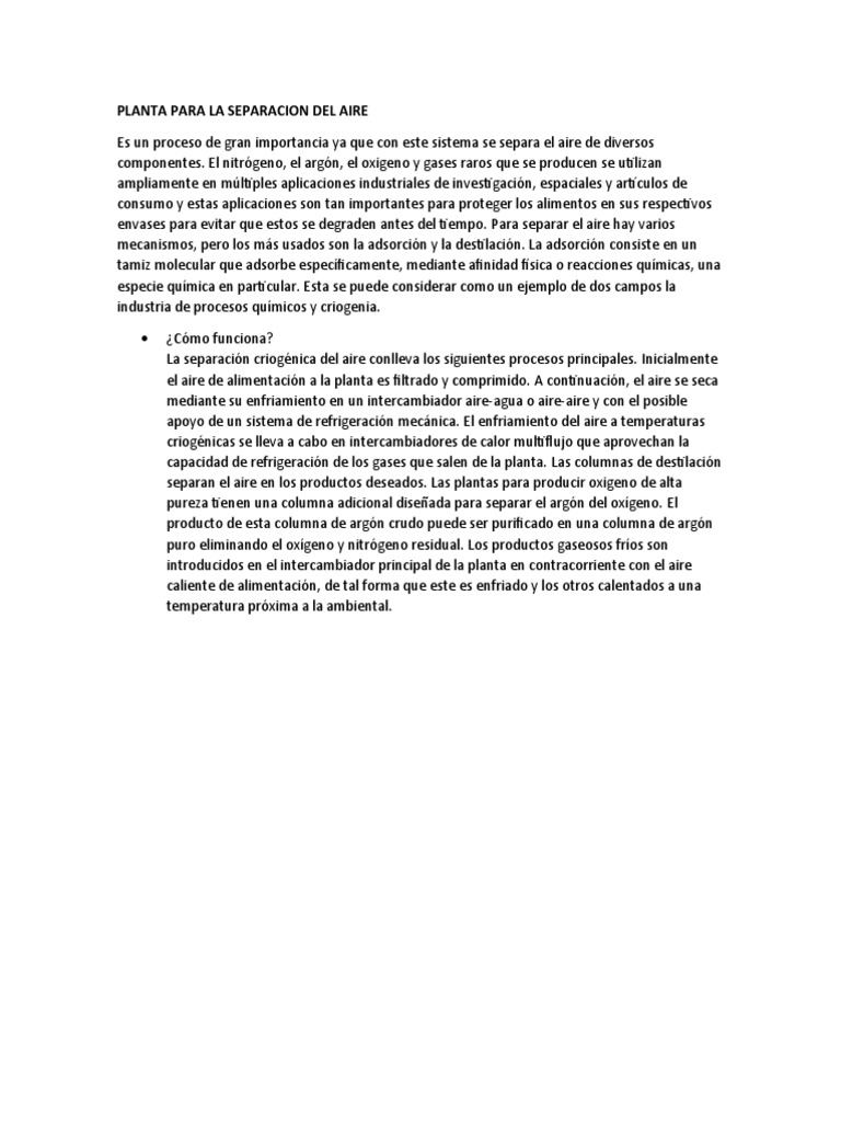 Planta para La Separacion Del Aire PDF Turbina de gas Ingeniería