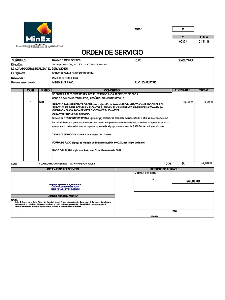 Orden de Servicio para Residente de Obra | PDF | Economias ...