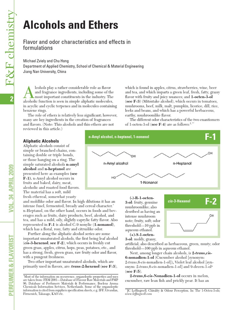 Alcohols and Ethers Flavor and Odor Char PDF PDF Perfume Organic