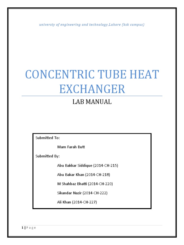 Concentric Tube Exchanger (LAB MANUAL) PDF Heat Exchanger Heat