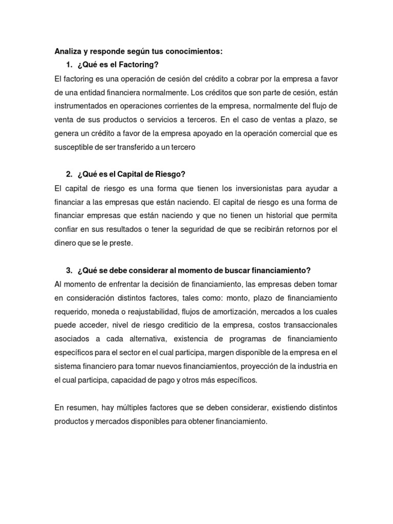 Factoring y financiamiento empresarial | PDF | Capital de riesgo ...