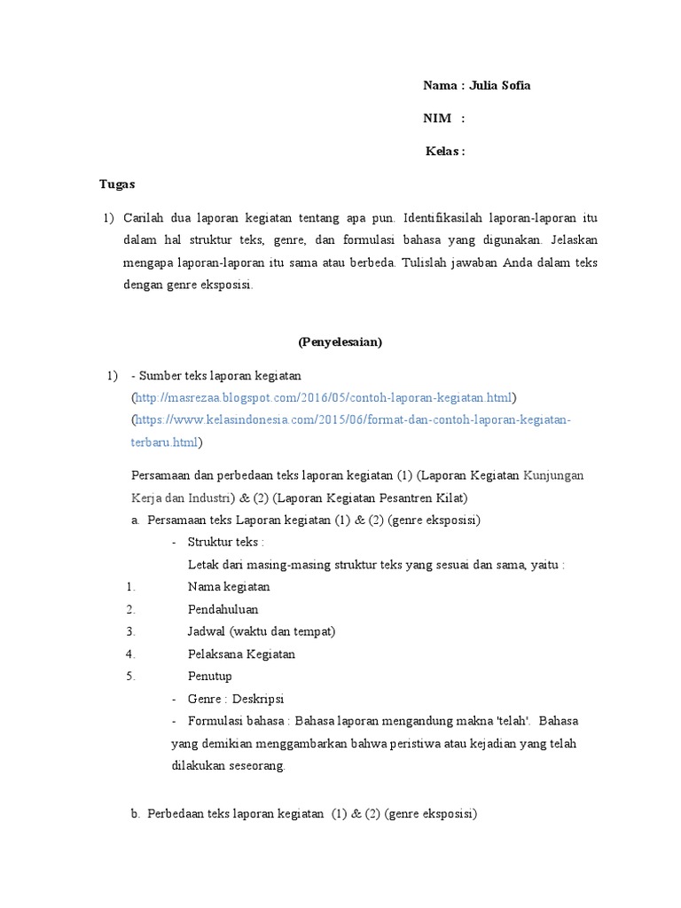 Nama Julia Sofia Nim Kelas Tugas Terbaru Html