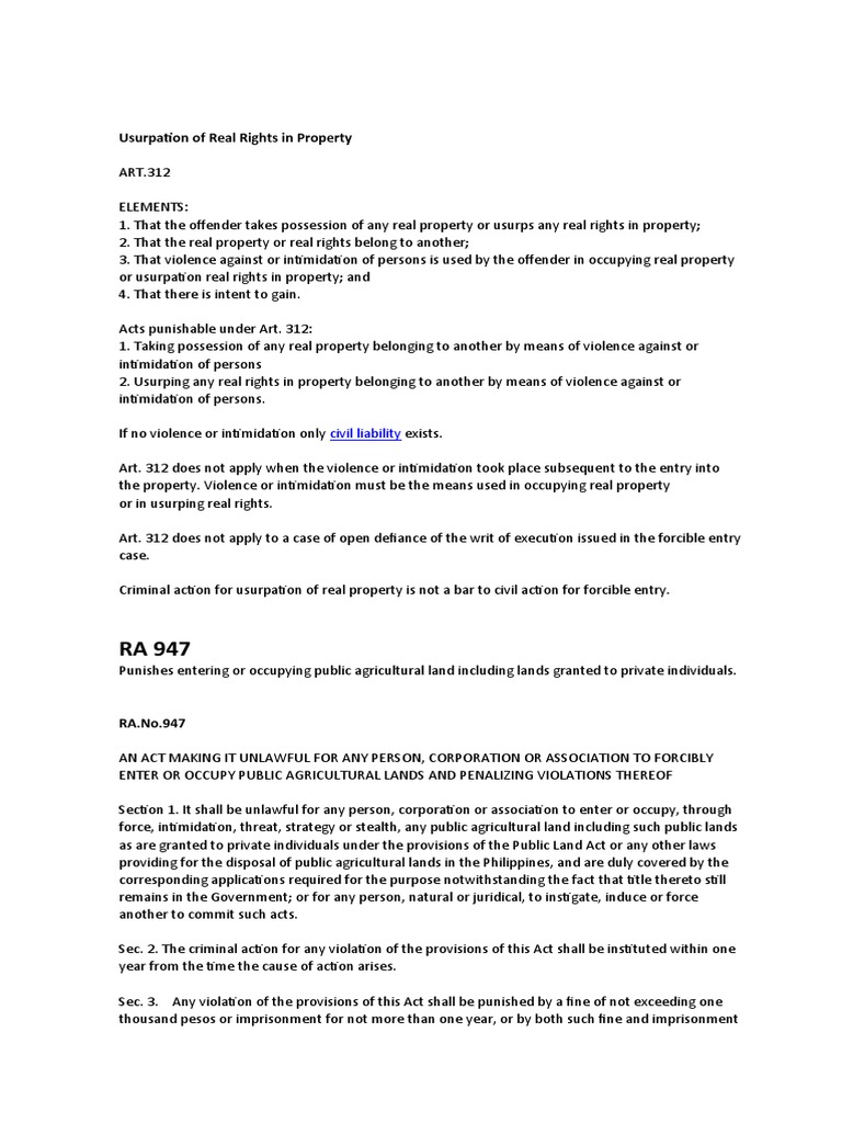 Usurpation of Real Rights in Property | PDF | Crime & Violence | Crime ...
