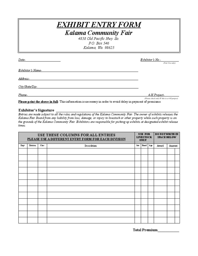 Kalama Community Fair Entry Form | PDF