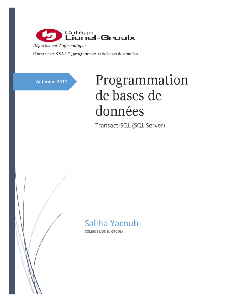 Programmation de bases de données T-SQL | PDF | Microsoft SQL Server ...